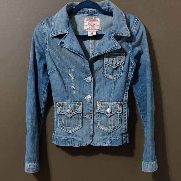 True Religion Jackie Big T Denim Jacket Women Size XS - Picture 1 of 6